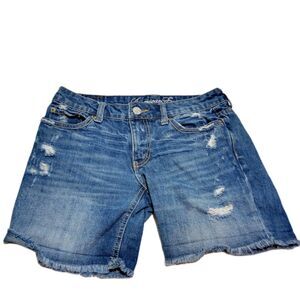 American Eagle Jean Shorts Size 0 Blue Distressed Cut Off Shorts